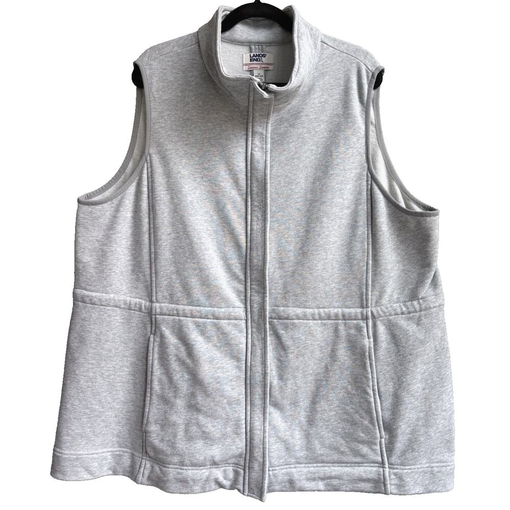 Lands End Serious Sweats Full Zip Vest Soft Cotton Blend 2X 20W-22W Heather Gray